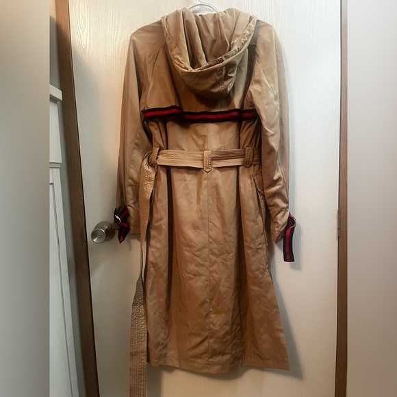 NWOT Rachel Roy Grosgrain Trim Tan Trench Coat Red/Black Ribbon Accents Sz Small - Picture 7 of 8